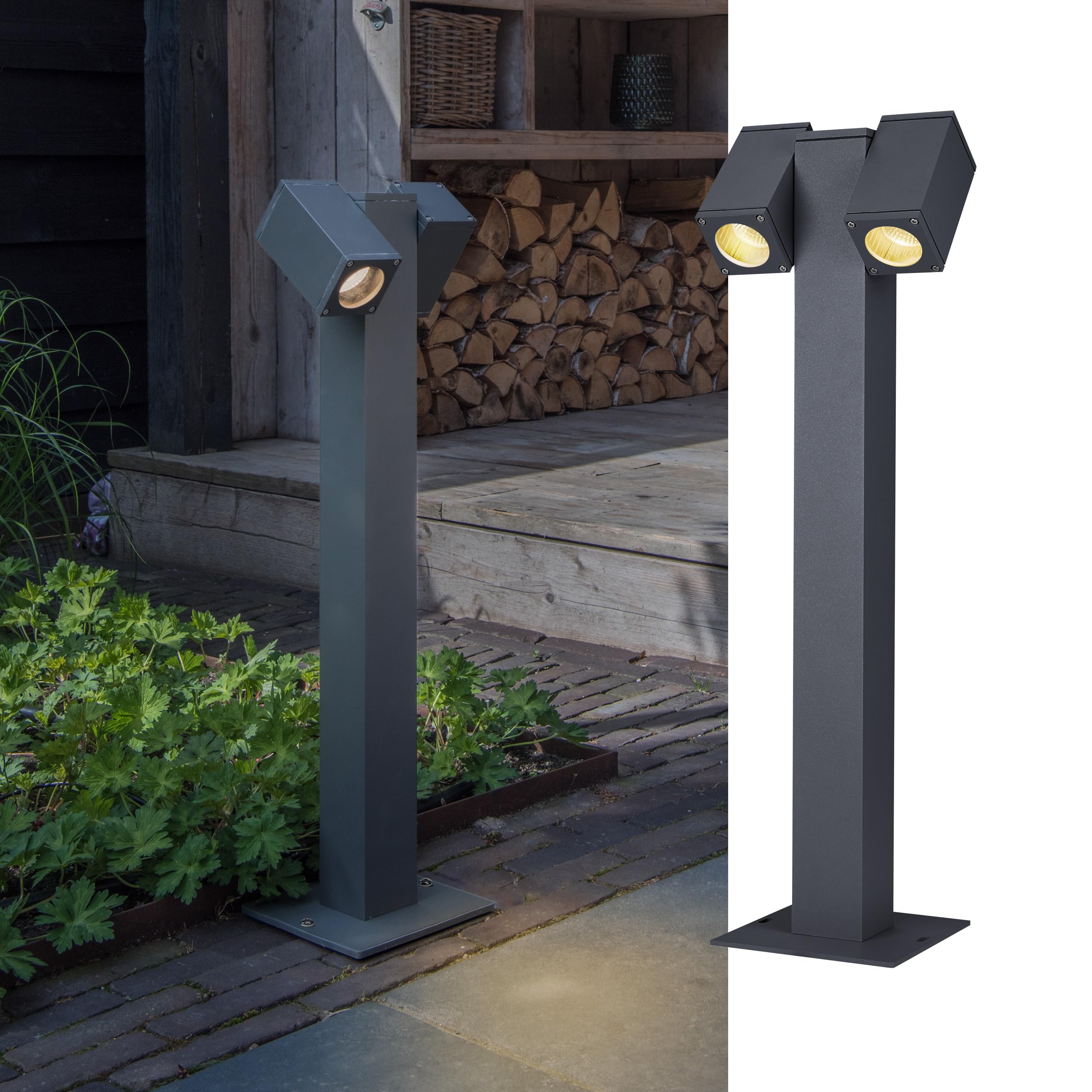 SLV THEO PATHLIGHT | Stehleuchte, LED Außen-Beleuchtung für Wege, Wände, Eingänge, Outdoor Garten-Lampe, Außenleuchte, Standleuchte |quadratisch, IP44, 2xGU10, anthrazit