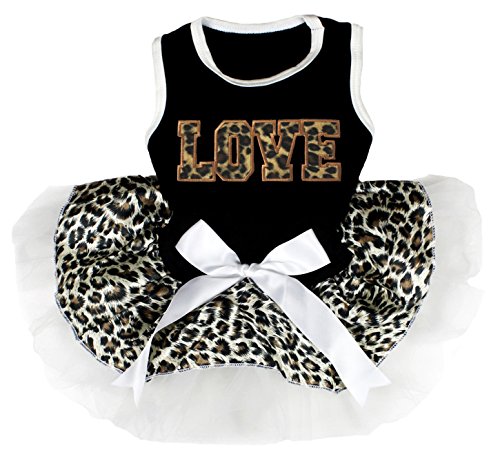 Pet Supply Valentine tragen Rüschen Love schwarz Top Weiß Leopard Tutu Hund Kleid