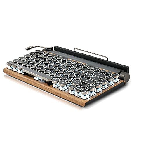 Kliplinc Retro-Schreibmaschinen-Tastatur, kabellos, USB, mechanische Punk-Tastenkappen für Desktop-PC/Laptop/Telefon, Holzfarbe