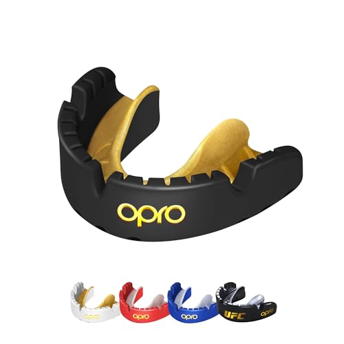 OPRO Gold Level Mundschutz für Hosenträger, Sport-Mundschutz für Erwachsene, mit revolutionärer Montage-Technologie für Boxen, Lacrosse, MMA, Kampfsport, Hockey und alle Kontaktsportarten (schwarz)