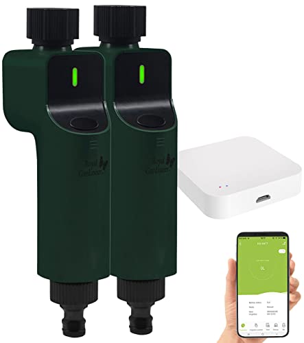 Royal Gardineer Smartes Wasserventil: 2 Bewässerungsventile mit Sprach-Steuerung inklusive ZigBee-Gateway (WiFi Bewässerungssteuerung)