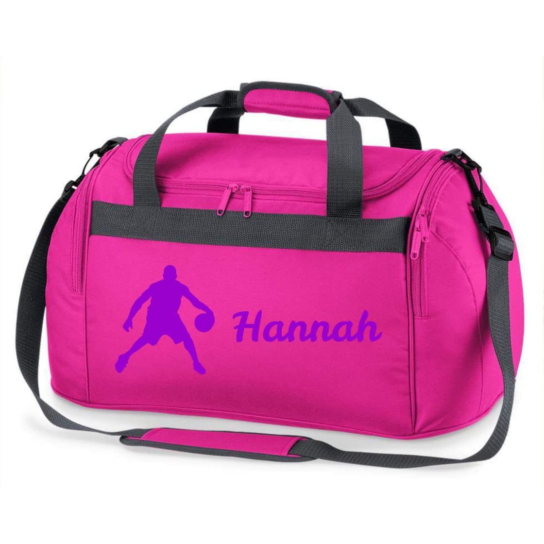 Sporttasche mit Namen Bedruckt für Kinder | Personalisierbar mit Motiv Basketball Spieler | Reisetasche Duffle Bag für Jungen Mädchen Sport (pink)