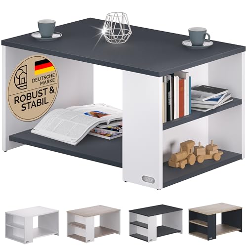 Casaria® Couchtisch Ablage Fächer Stauraum 90x59x48cm Kratzfest Holz 50 kg Belastbarkeit Modern Wohnzimmer Sofa Couch Tisch Beistelltisch Schwarz Weiß