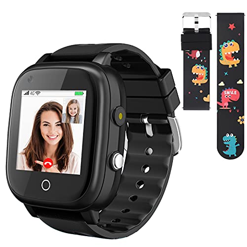Smartwatch für Kinder 4G Kids Smartwatch Phone IP67 Smartwatch Kinder mit GPS und Telefon Tracker Kinder Uhr kann als Geschenk verwendet werden geeignet für Kinder im Alter von 3–12 Jahren (Schwarz)