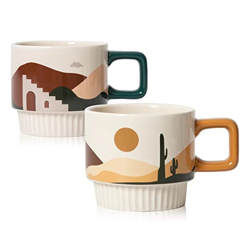 TEYSHA Kaffeetassen 2er-Set, Kaffeetasse Porzellan, Tasse Büro, Cappuccinotassen dicke Wand, Tassen