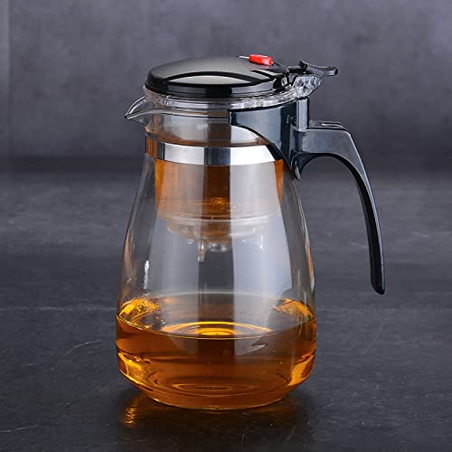 Hengqiyuan Teekanne Glas, Teekanne Glas mit Siebeinsatz, Abnehmbar Edelstahl Filter Sieb Teesieb für Kalt- und Heißgetränke,900ml Round