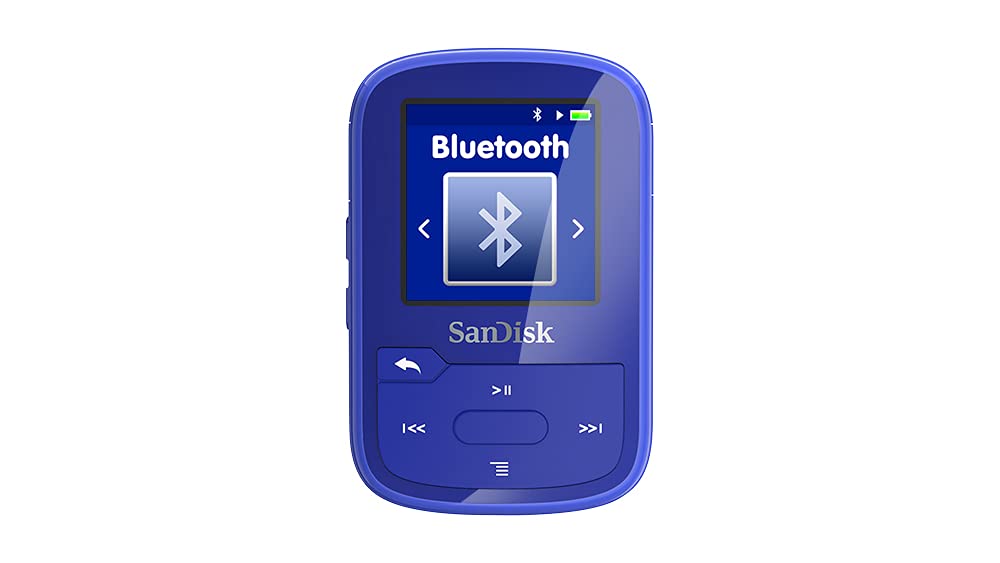 SanDisk Clip Sport Plus MP3 Player 32 GB (Bluetooth, 20 Stunden Akkulaufzeit, leicht, einfach zu befestigen, FM- Funk, bis zu 8000 Songtitel) Blau
