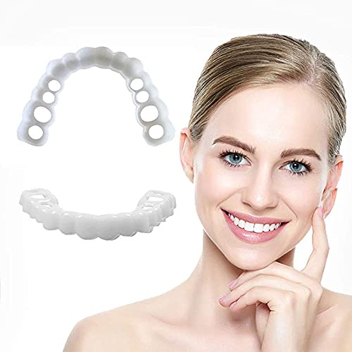 2 Paar Instant Veneers Dentures Teeth, Cosmetic Whitening Teeth Veneers Temporary Dentures Fake Teeth Smile Veneers Top and Bottom Snap On Dentures Clip in Veneers Teeth for Men Women