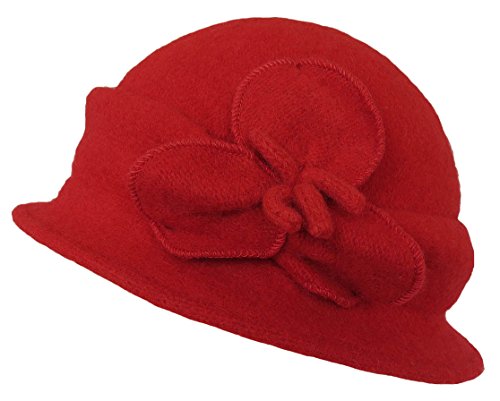 Sonia Originelli Damenhut Wolle Blumenapplikation Winter Mütze Farbe Rot