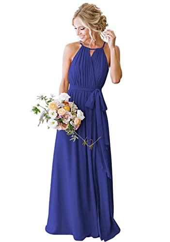 YIANN YIA030 Halfter lange Brautjungfernkleider mit Gürtel Chiffon A Linie Plissee Ballkleider mit Taschen, königsblau, 42