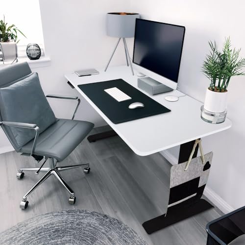 Home Deluxe - Höhenverstellbarer Schreibtisch Lumina - Gestell: Schwarz, Platte: Weiß, Maße: 160 x 80 cm, Karbonstahl, inkl. USB Stecker und Aufbewahrungstasche I Arbeitsplatz Bürotisch