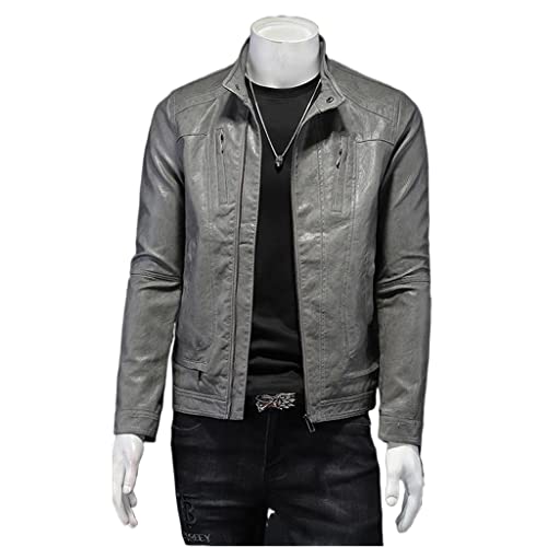 SHICCF Kurze Jacke Lässige Modejacke Kleidung Persönlichkeit Herren Motorrad Reißverschluss Leder Revers (Color : A, Size : XX-Large)