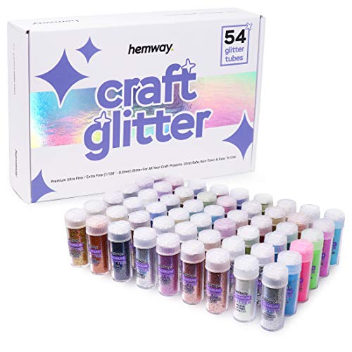 Hemway 54 Glitter Tube Craft Box (0.34oz/9.6g) Allzweck-Ultrafeiner Glitzer für Kunst und Handwerk, DIY Scrapbooks, Schleim, Epoxidharz, Kinderschule, Kosmetik, Nageldesign, vegan, freundliche Shaker-Tuben