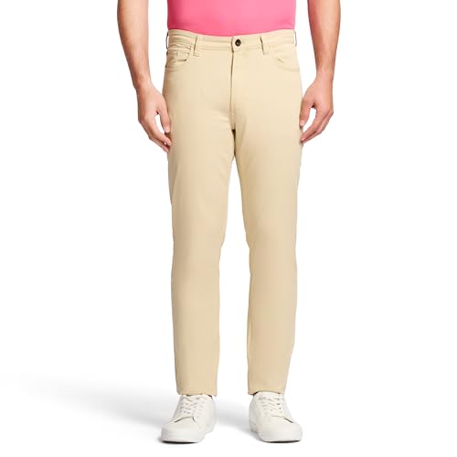 IZOD Herren Saltwater Chinohose, Stretch, gerade Passform, Flache Vorderseite Lässige Hose, Helles Khaki, 32W / 32L