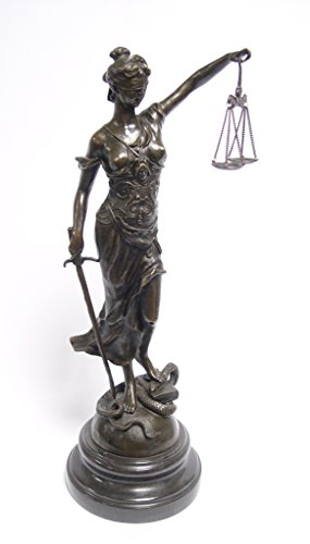 Decoratie Bronzefigur Skulptur Motiv: Justitia mit Waage und Schwert auf Marmorsockel Bronze Höhe 45 cm 4,2 kg