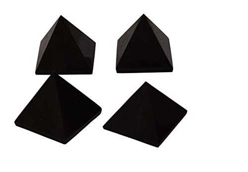 Vollkommen schwarz Obsidian Pyramide Feng Shui spirituelle Reiki Naturstein Chakra Kristall Therapie Glaube Heilung Energie geladen Pyramide Set von 4 Stück 2 Zoll - Blessfull Healing