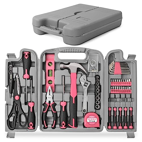 Hi-Spec 53-teiliges Werkzeugset in Pink/Rosa. Allgemeine DIY-Reparatur- und Wartungshandwerkzeuge für Haus und Garage. Komplett in einer Aufbewahrungsbox