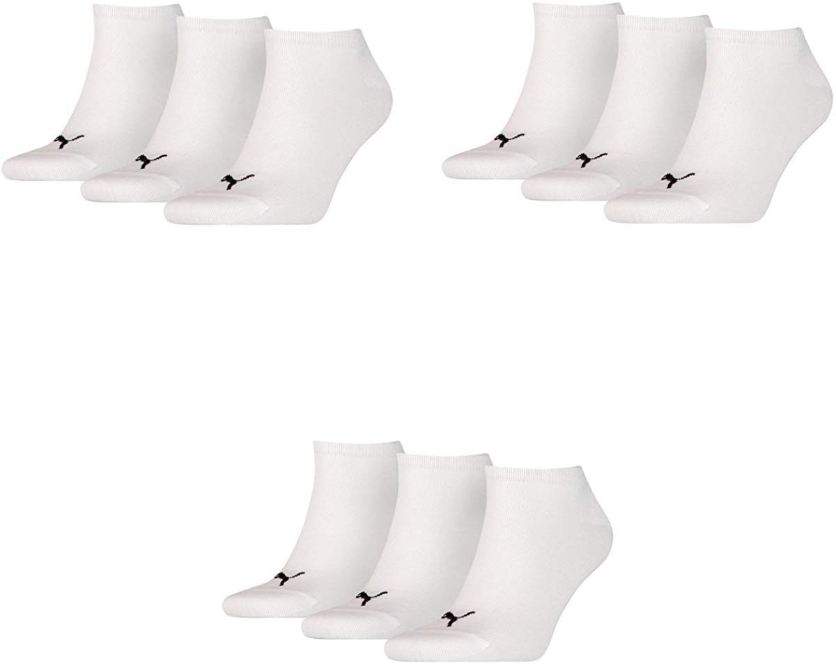 PUMA 9 Paar Sneaker Invisible Socken Gr. 35-49 Unisex für Damen Herren Füßlinge, Farbe:300 - white, Socken & Strümpfe:43-46