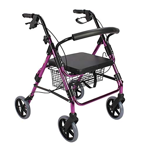 Leichter, höhenverstellbarer Rollator, für Senioren, Erwachsene, Behinderte, mit Sitz, Bremse, Rückenlehne und großen Rädern (Farbe: Silber), Hallo (Lila)