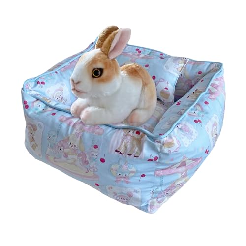 Ymid Select Handgefertigtes kleines Haustierbett für Kaninchen, Kaninchen, Kätzchen, Welpen, Meerschweinchen, Ratten, Chinchillas mit Kissen, gemütliches Schlafbett für kleine Tiere (blau)