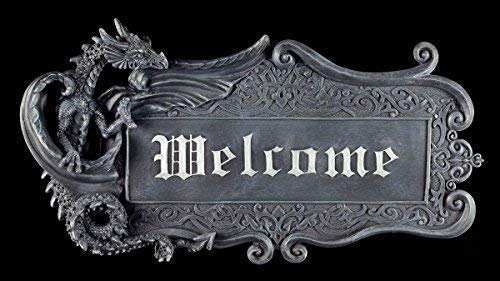 Drachen Türschild 37 cm groß - Welcome - Willkommen Gothic Schild Figur