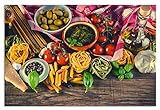 ARTland Spritzschutz Küche aus Alu für Herd Spüle 90x60 cm (BxH) Küchenrückwand mit Motiv Essen Lebensmittel Italien Pasta Gemüse Tomaten Mediterran S7SL