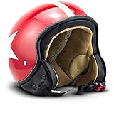 Soxon® SP-301 Star "Red" · Jet-Helm · Motorrad-Helm Roller-Helm Scooter-Helm Bobber Mofa-Helm Chopper Retro Cruiser Vintage Pilot Biker Helmet Brille Visier · ECE Schnellverschluss Tasche XL (61-62cm)