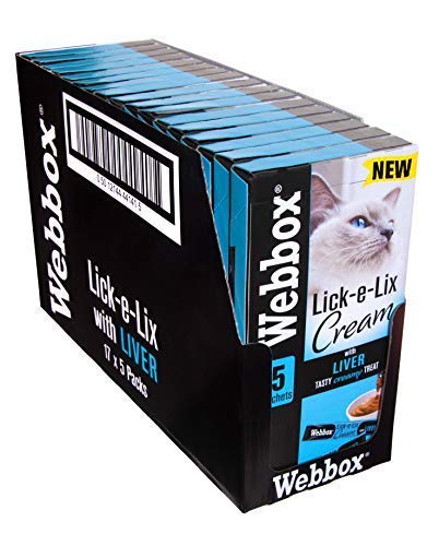 Webbox Lick e Lix Creme mit Leber-Katzenleckerlis, 5 Stück, 17 Stück, leckere und nahrhafte Beutel – Verpackung kann variieren