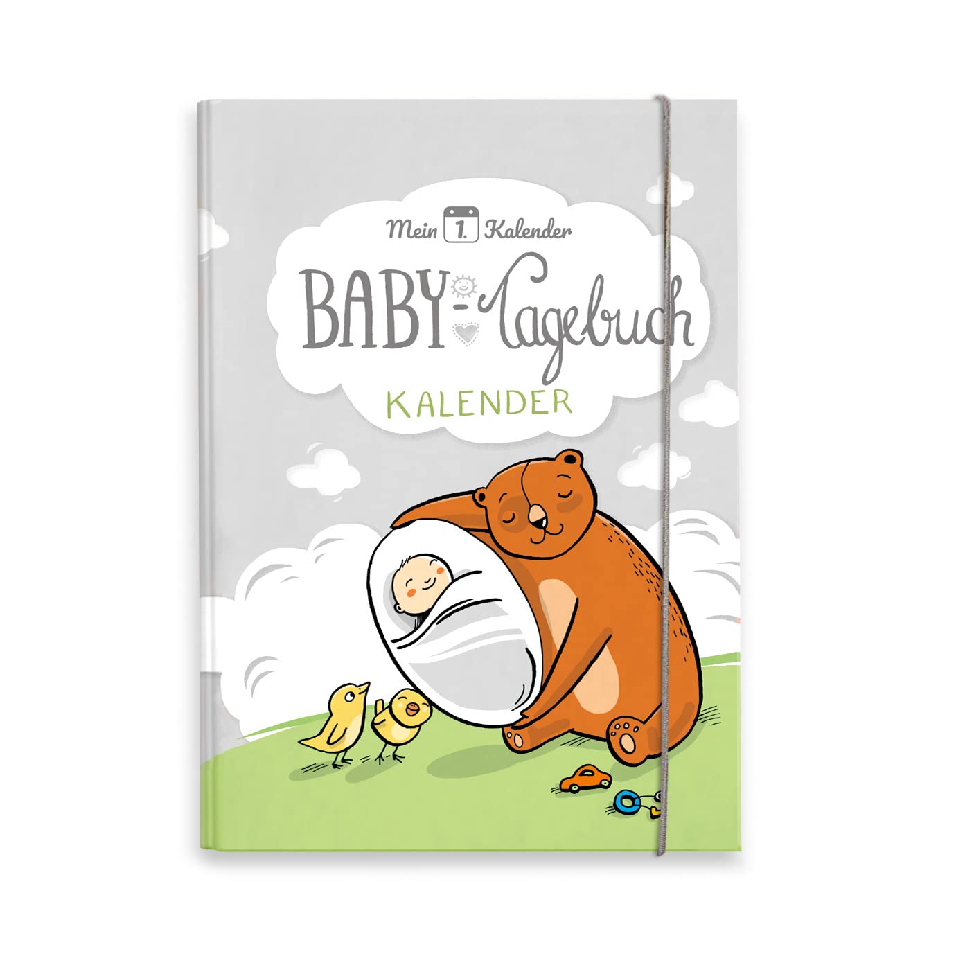 Mein 1. Kalender - Babys erstes Jahr, Kalender & Erinnerungsalbum, 365 exklusive Ratschläge, von Experten entwickelt, inkl 16 Meilensteine & Sonderseiten zum Einkleben eigener Bildern (grau)