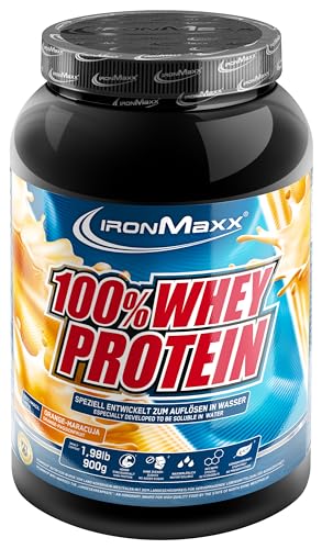 IronMaxx 100% Whey Protein - 900g Dose - 18 Portionen - Orange Maracuja - Hochwertiges Eiweißpulver für Proteinshake auf Wasserbasis - 36 leckere Geschmäcker - Designed in Germany