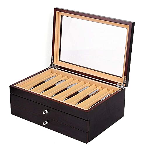 RANZIX 3-lagige Holzstift-Anzeigebox Stifthalterbox mit Vitrine Stiftebox Holz für 34 Füller Stifte Kugelschreiber Federhalter Display Box (Schwarz)