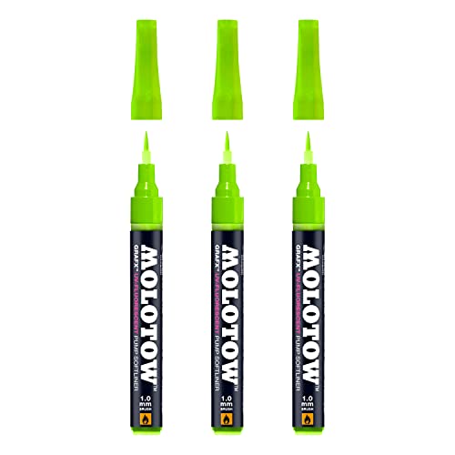 Molotow Grafx UV-Fluorescent Pump Softliner (stark UV fluoreszierende Spezial Tinte auf Alkoholbasis, 1 mm Pinselspitze) 3 Stück in der Farbe 002 grün