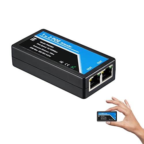 Revotech 2 Port PoE Extender, IEEE 802.3af/at Compatible10/100 Mbps RJ45, POE Repeater 100 Meters(328 ft) Extender, 1 in 2 Out PoE Adapter für POE Camera/PoE Gerät, Plug and Play(POE5003)