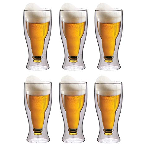 maxxo Doppelwandige Gläser Bier Set 6X 500 ml Thermogläser mit Schwebe-Effekt Biergläser Trinkgläser Bierglas