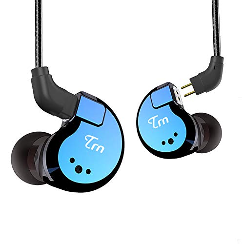 TRN V80 HiFi Kopfhörer 2 Dynamic & 2 Balanced Armature Driver Stereo Bass IEM, Kopfhörer aus Metall, Bühne/Studio mit abnehmbarem 2-poligem Kabel (Blau, ohne Mikrofon)