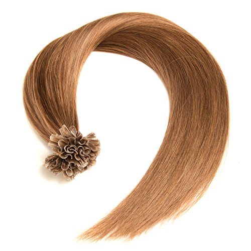 Mittelbraune Keratin Bonding Extensions aus 100% Remy Echthaar/Human Hair - 200 x 0,5g 50cm Glatte Strähnen - U-Tip als Haarverlängerung und Haarverdichtung - Farbe: #6 Mittelbraun