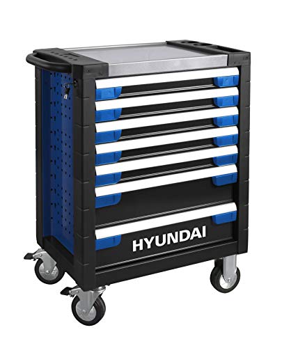 HYUNDAI Werkstattwagen Set 59003 (305-teilig, hochwertiger Werkzeugwagen, 7 Schubladen, 6 Schubladen bestückt, Montagewagen gefüllt mit Profiwerkzeug)