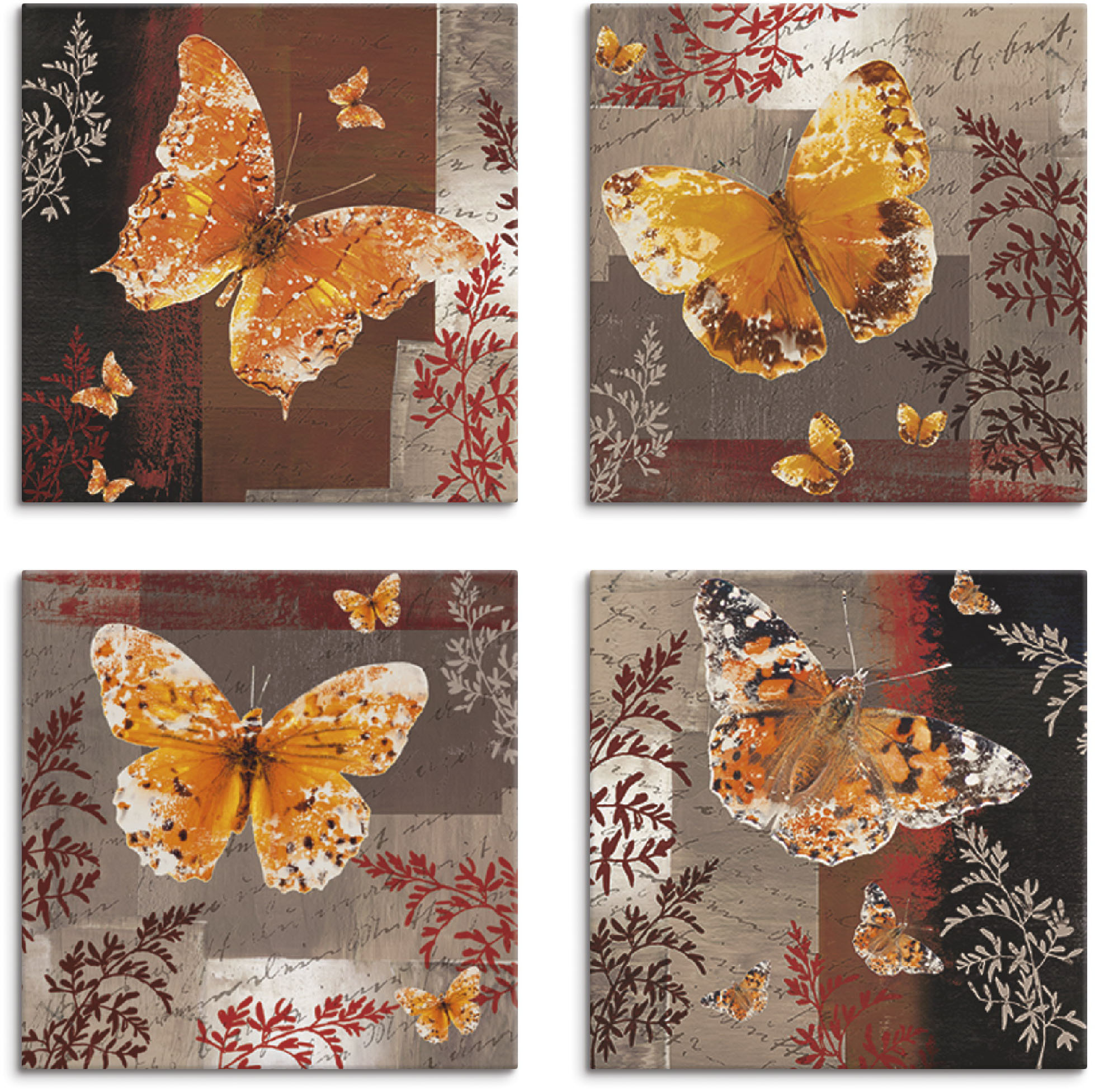 Artland Leinwandbild "Schmetterling 1-4", Insekten, (4 St.)