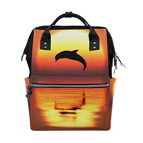 Montoj Dolphin Jumping Sunset Pattern Canvas Travel Bag Campus Rucksack