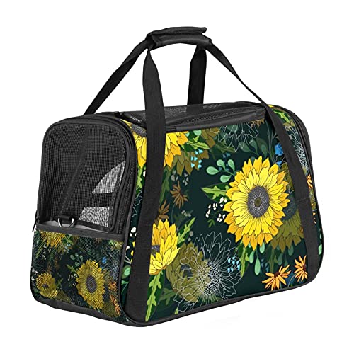 Transporttasche für Haustiere, Sonnenblumen und Wildblumen, weiche Seiten, für Katzen, Hunde, Welpen, bequem, tragbar, faltbar, für Fluggesellschaften zugelassen