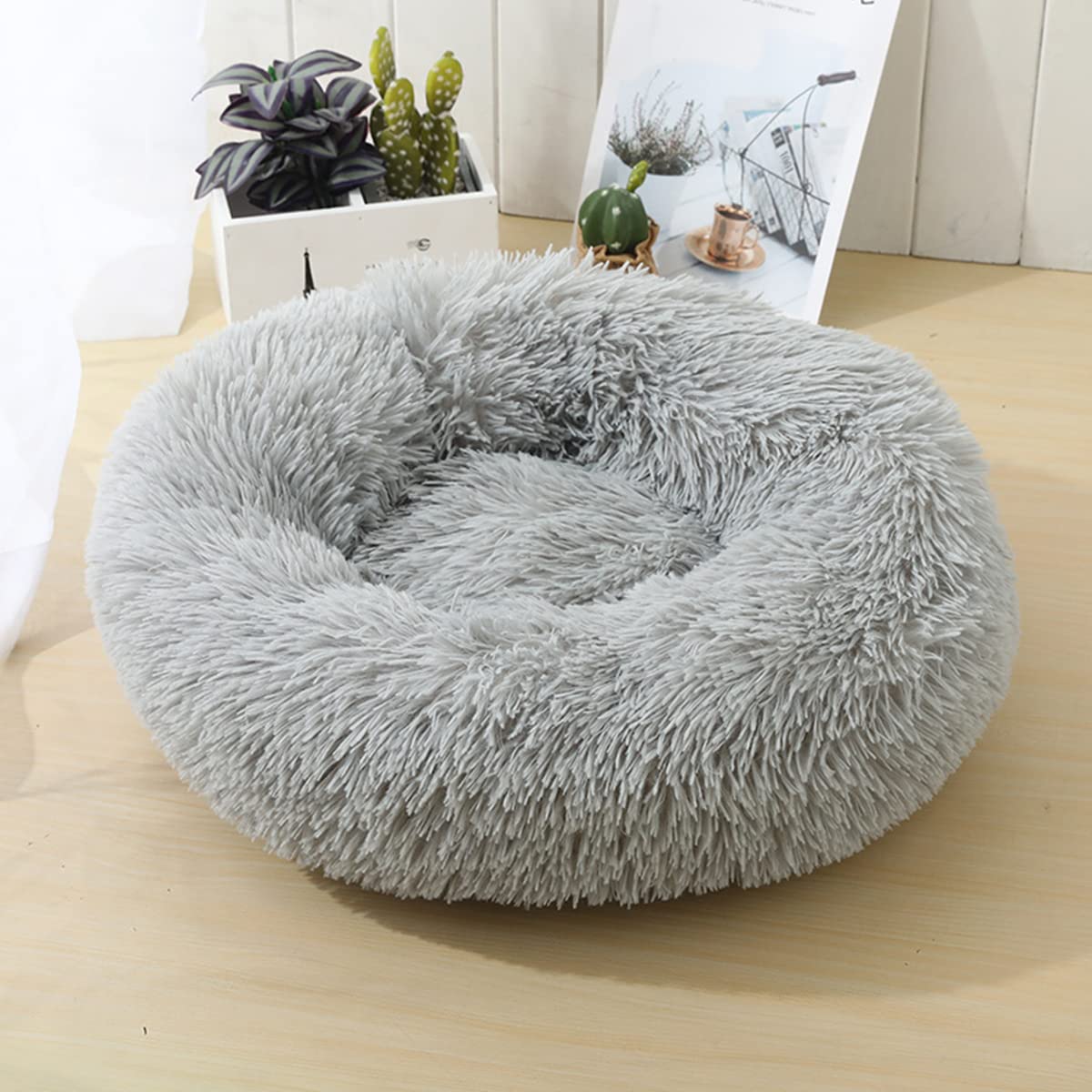 Hunde-Katzenbett, Donut-Haustierbett für kleine Hunde, flauschig, gemütlich, selbstwärmend, verbesserter Schlaf, Haustierkissen, rutschfest, maschinenwaschbar, leicht, Durchmesser 40,6 cm