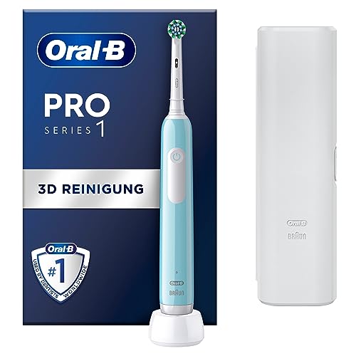 Oral-B Pro 1 Cross Action Elektrische Zahnbürste/Electric Toothbrush für Zahnreinigung, 3 Putzmodi inkl. Sensitive Zahnpflege, Drucksensor & Timer, Reiseetui, Designed by Braun, caribbean blue