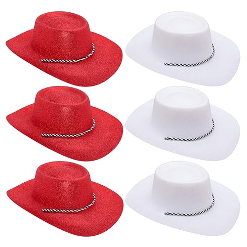 Toyland® Packung mit 6 Glitzer-Cowboyhüten mit österreichischem Farbthema – 3 Rot und 3 Weiß – Größe 34 cm (13 Zoll) – Perfekt für Euro, Weltmeisterschaft und Festivals