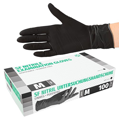 Nitrilhandschuhe Karton (M, schwarz) Einweghandschuhe, puderfrei, ohne Latex, unsteril, schwarz, 10er Pack (10x100 Stück)