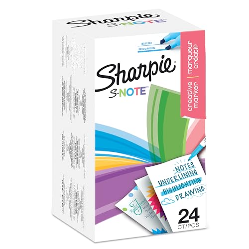 Sharpie S-Note Textmarker & Kreative Markerstifte | Schreiben, Malen, Markieren & Mehr | Geschmichte Pastellfarben | Keilspitze (Breit & Fein) | 24 Stück Highlighter