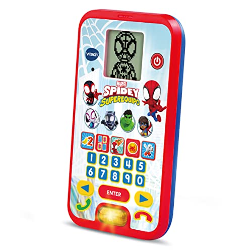 VTech 80-554422 y su superequipo Spidey Lerntelefon und Sein Super-Team, Spielzeug für Kinder + 3 Jahre, ESP-Version, único