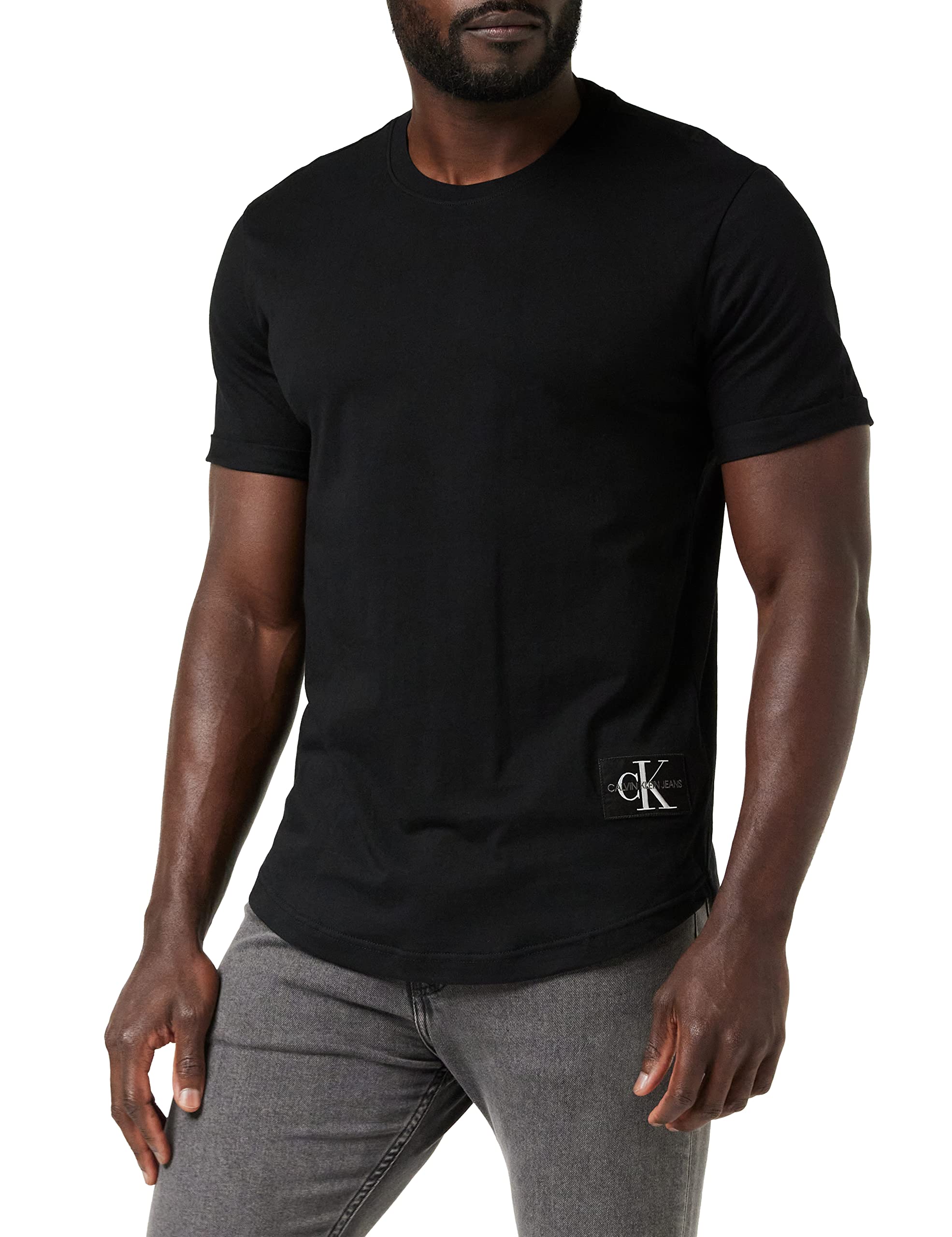 Calvin Klein Jeans Herren T-Shirt Kurzarm Badge Turn Up Sleeve Rundhalsausschnitt, Schwarz (Ck Black), M