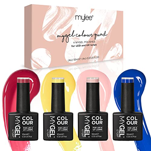 MyGel von MYLEE Brights Gel-Nagellack Set 4x10ml UV/LED Nail Art Maniküre Pediküre für den Professionellen Einsatz im Wohnzimmer und zu Hause - Langlebig und Einfach Anzuwenden