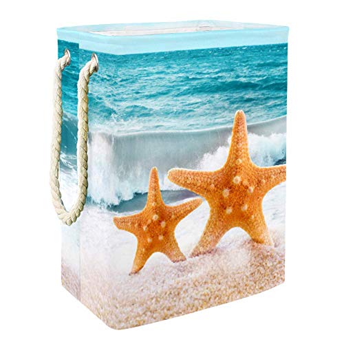 Ocean Wave Yellow Starfish Wäschekörbe Kinder Spielzeug Organizer Faltbare Groß Lagerung Aufbewahrungskorb Baby Wäschesammler Wäschesack 49x30x40.5cm