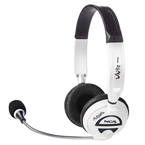 NGS MSX6 PRO White- Gepolstertes Headset mit einstellbarem Mikrofon, Klinkenanschluss 3,5MM, Lautstärkeregelung bis 20 Hz, Weiß
